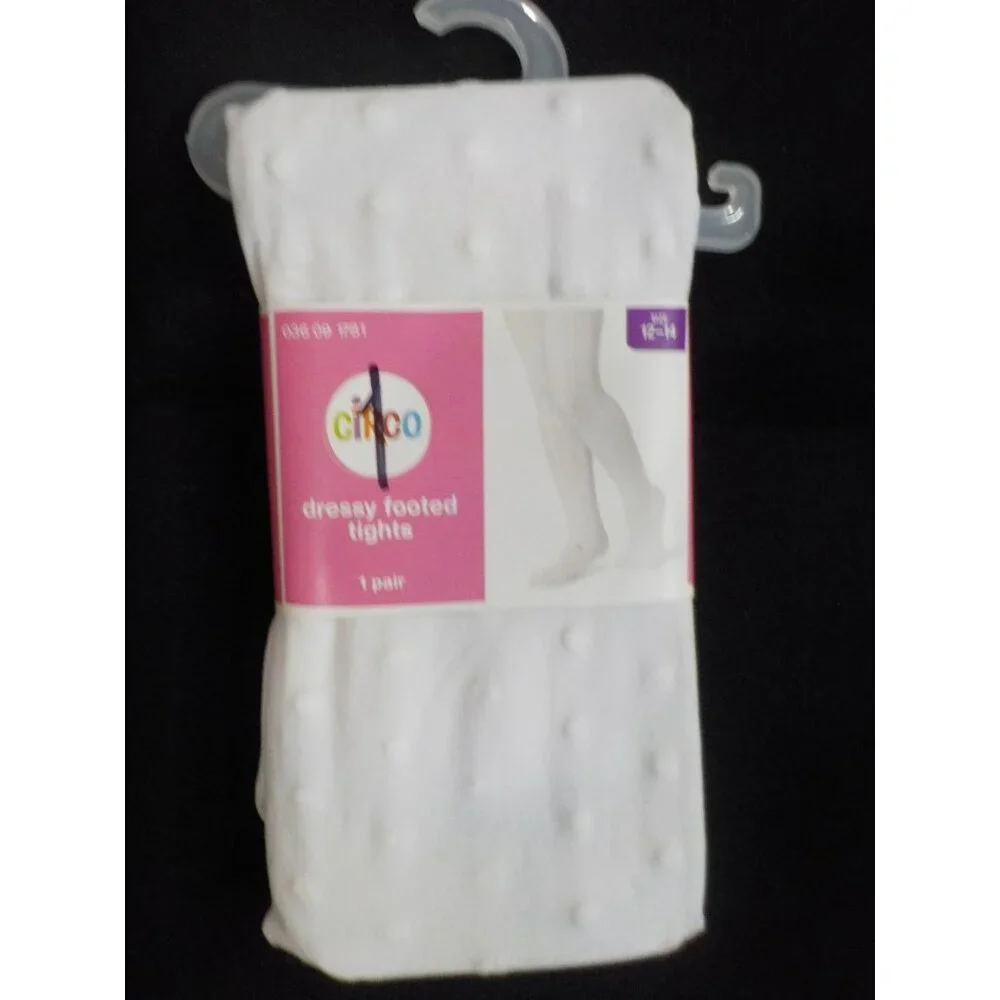 NWT Lot of 4 Pairs Circo Girls' Size 12-14 White Polkadot Dressy Footed Tights